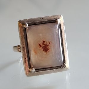 Antique 1920's Art Deco Sterling Agate Ring
